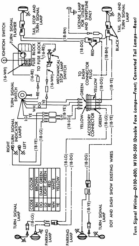 Schematic of W100 - W500 and D100 - D600 Turn Signal Wiring