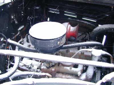 '65 Dodge WM300 Power Wagon engine compartment.